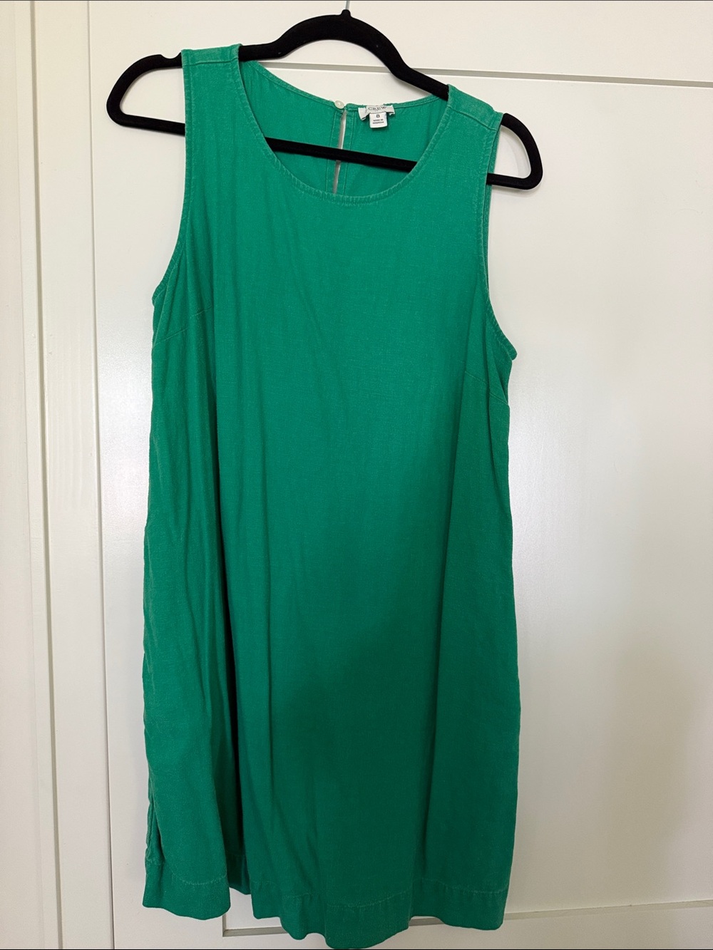 Green Sleeveless Linen Shift Dress
